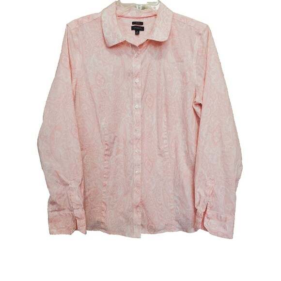 Talbots Non-Iron Cotton Blend Pink Paisley Long Sleeve Button-Up Shirt Size 14 - Picture 1 of 5
